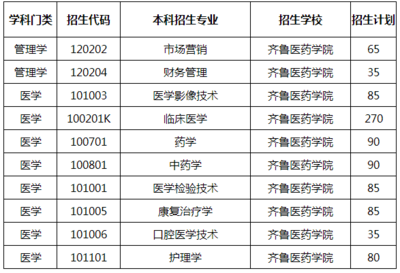 2020年齊魯醫(yī)藥學院專升本招生計劃及專業(yè)